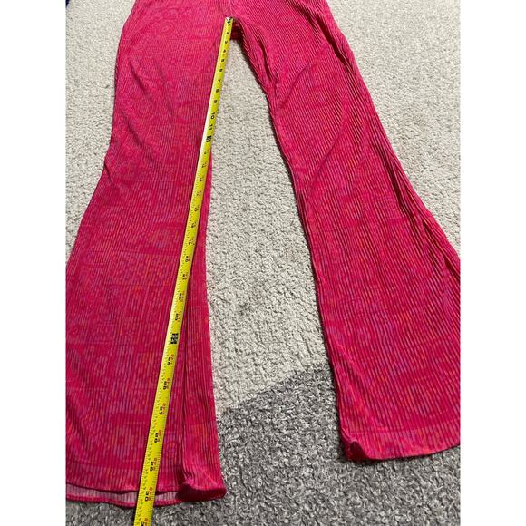 NWT Urban Outfitters Womens Small Barbie Y2K Alia Plisse Flare Pants Pink New - Picture 6 of 13